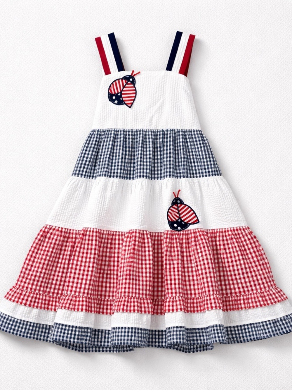 Emily Rose Red White and blue searsucker dress ladybug appliqués size 4T